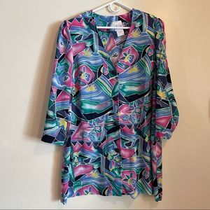 Vintage image V-Neck colourful women’s blouse Size 38